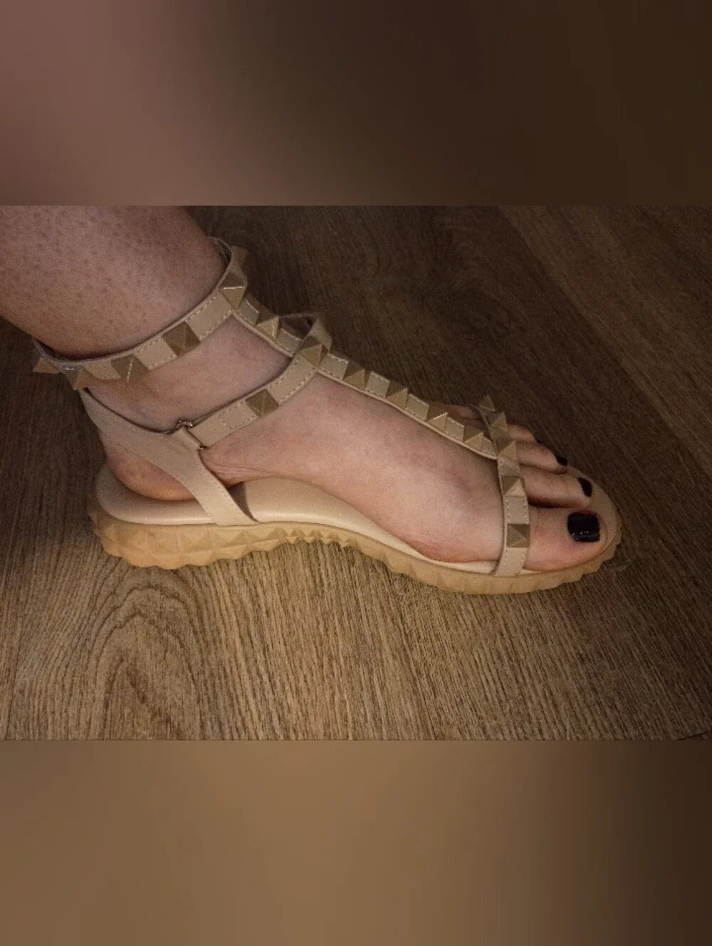 Fashion Nova Beige Studded T-Strap Sandals - Women